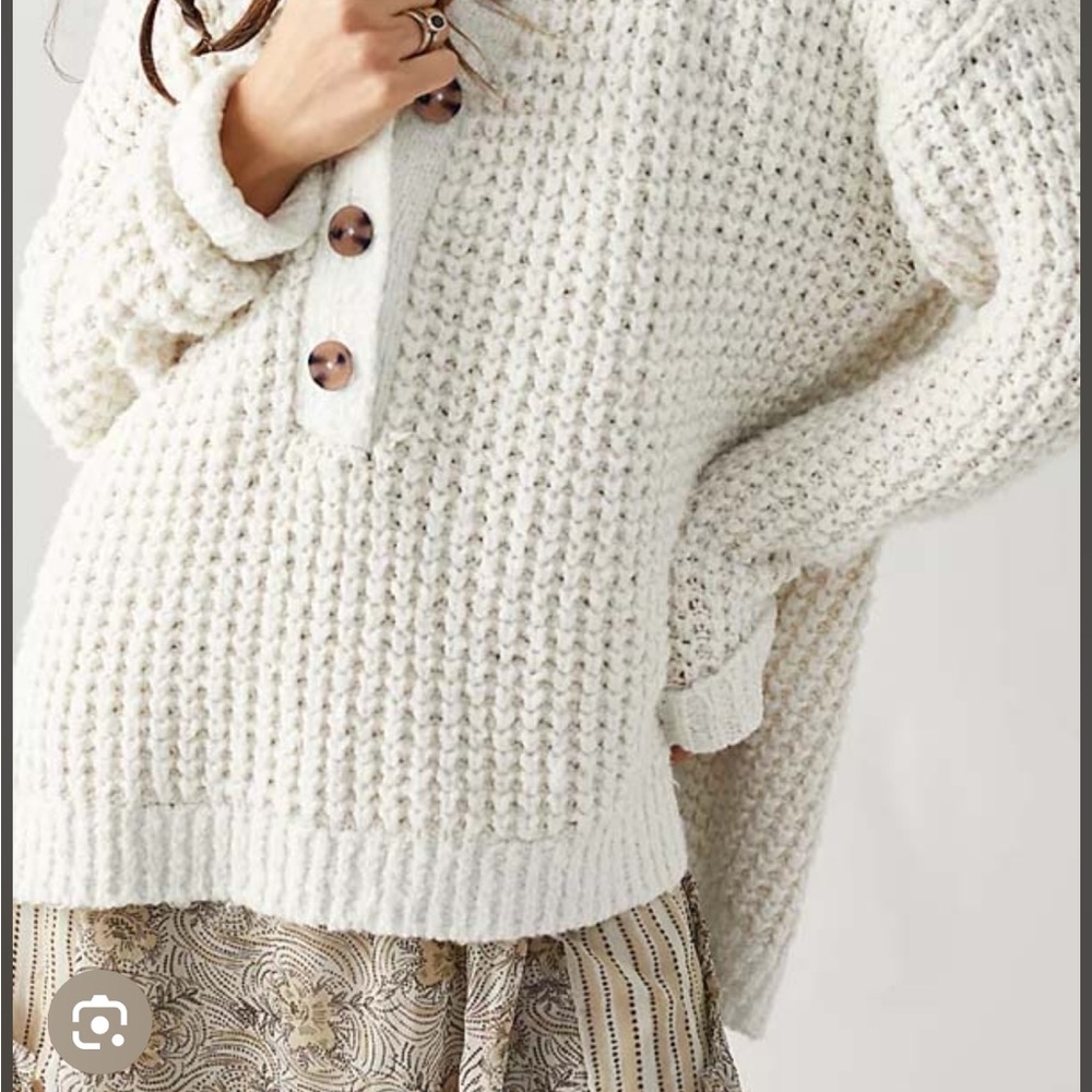 Free People cloud white Whistle thermal Button-Up sweater SOFT cozy M NWT - Picture 2 of 3